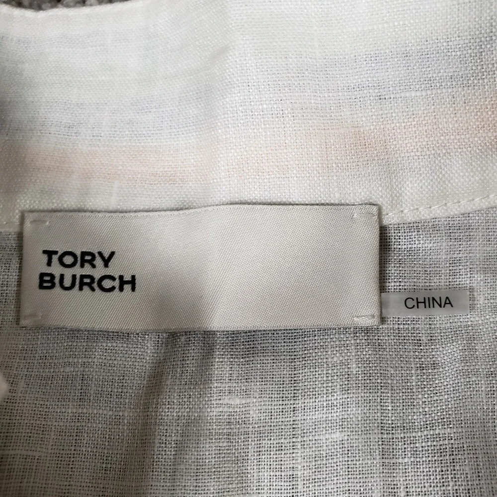 Tory Burch Linen Tunic Womens (S) White Ivory Embroidered Kaftan Top